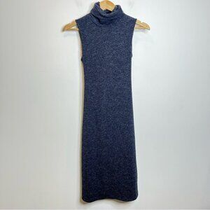 Everly Ribbed Knit Turtlneck Midi Sweater Dress with Tie Blue